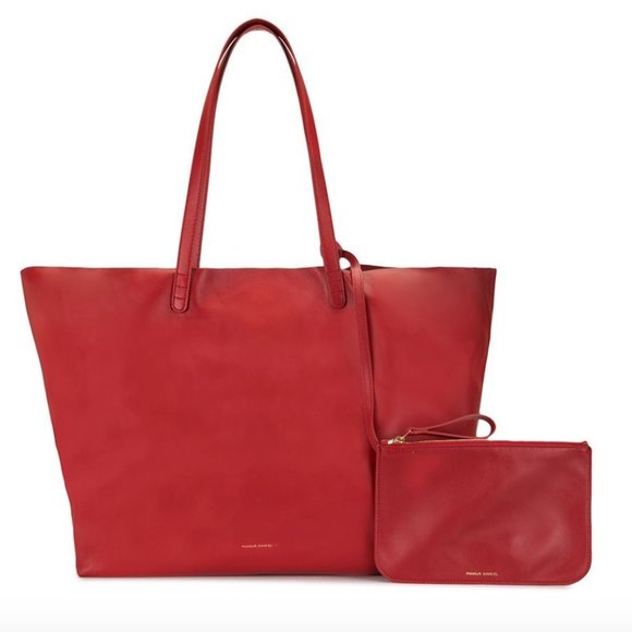 MANSUR GAVRIEL RED 100% LEATHER 2PC OVERSIZED TOTE BAG